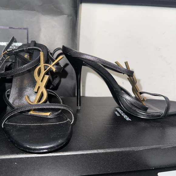 Yves Saint Laurent Black and Gold Heels with Stiletto Design - Picture 2 of 6